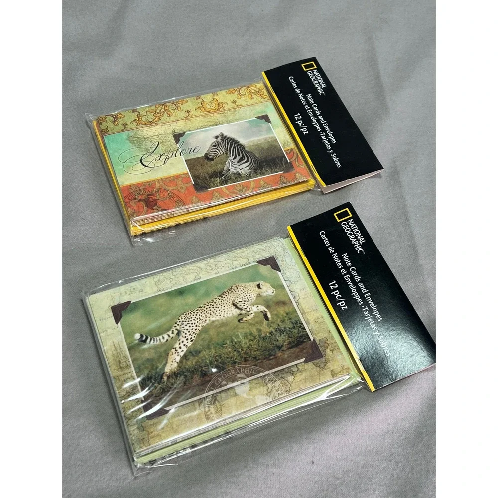 National Geographic Note Cards and Envelopes Cheetah Zebra Safari 2013 Greetings
